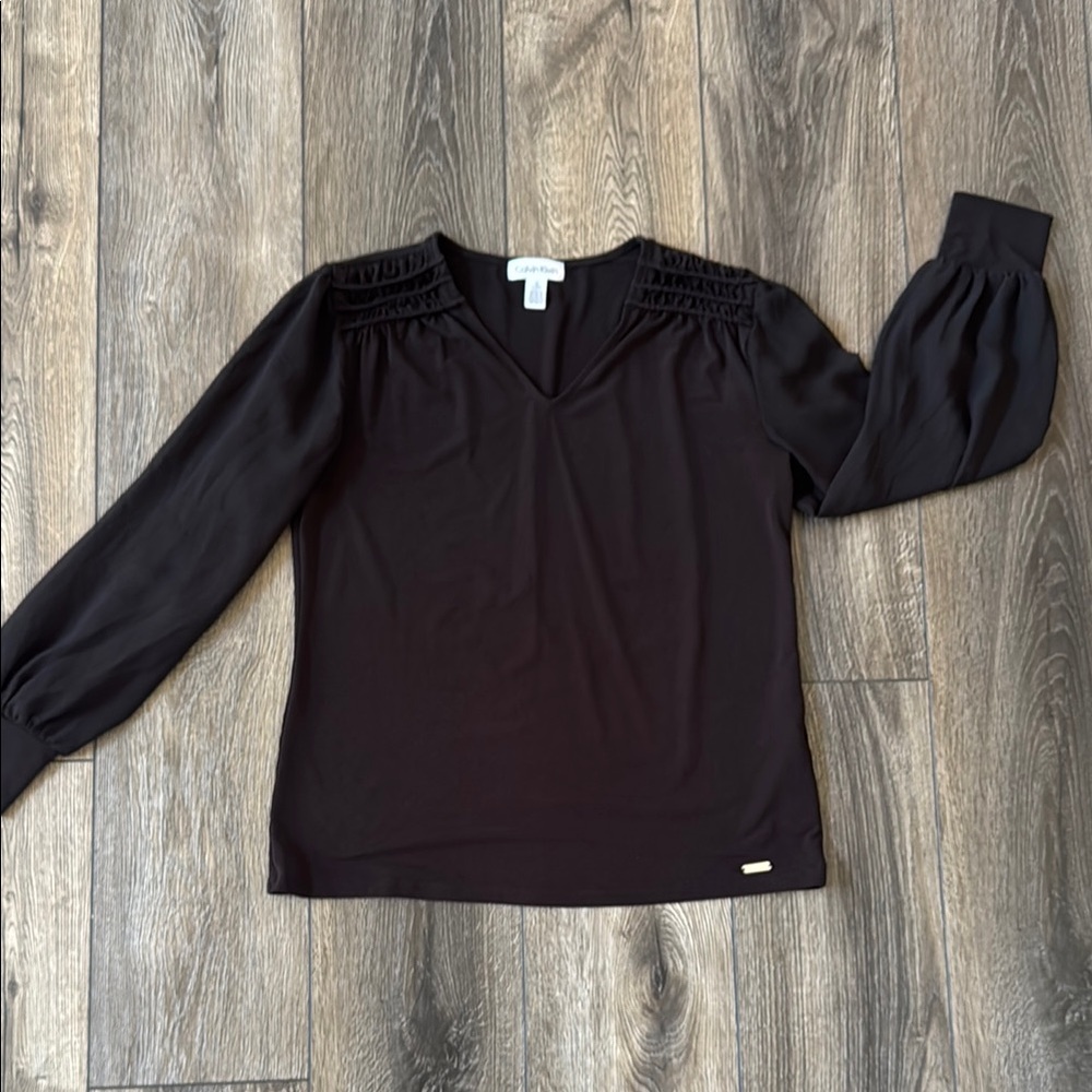 Calvin Klein Elegant Black Women's Top w/ Sheer Sleeves